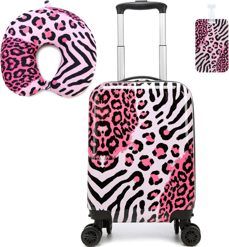 Esteemly Kid's Luggage Set 2 Piece Suitcase Set Hardside Luggage with Spinner Wheels Girls Carry on Toddler Travel Rolling Suitcase with Neck Pillow Airline Approved - Image 1